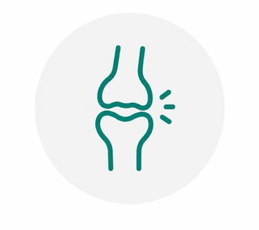 Green line icon of a human bone joint representing arthritis and joint pain relief.