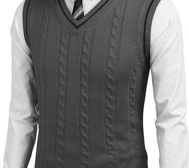 a man wearing a pullover sleeveless knitted vest and tie