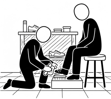 stickman cleaning other stickman shoes