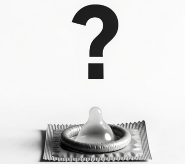 A question make above a condom on top of its packet