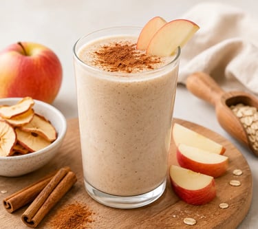 cinnamon apple pie thm e smoothie on a cutting board