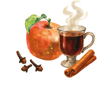 ein roter Apfel mit einem glühenden Tee im Glas mit Zimt & Nelken
