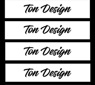mots "ton design" répétés dans des cases blanches
