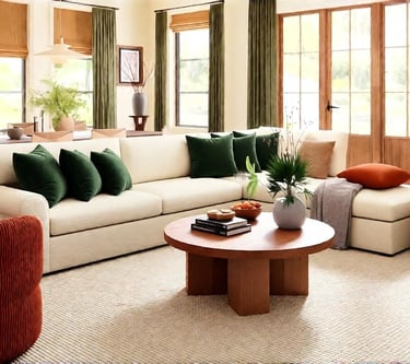 Bold barrels living room with statement barrel furniture, rich tones, and dramatic design