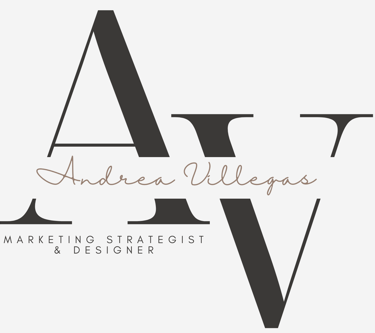 Andrea Villegas logo for Marketing Strategist and Designer with stylized AV initials.