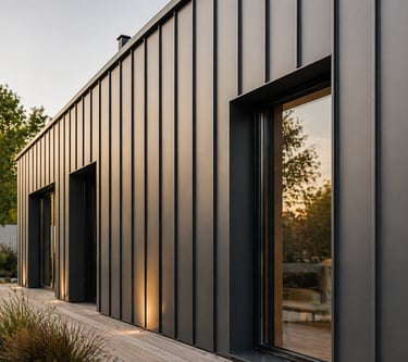 Bardage métallique noir vertical – façade moderne design