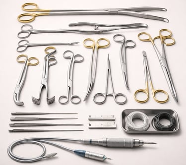 Cardiovascular instruments like clamps, forceps, and scissors on a white background.