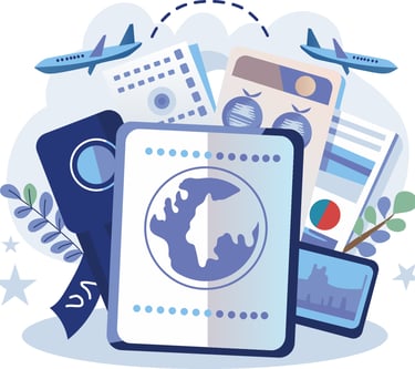 Travel documents and passport with plane 