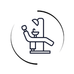 Minimalist line icon of a professional dental chair and exam light for a modern dentistry clinic.