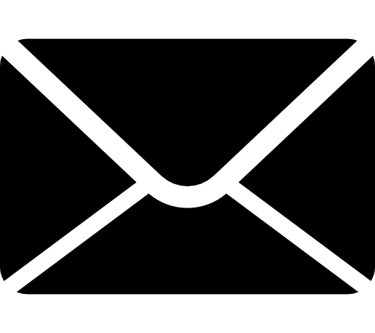 Black envelope icon representing email, messaging, and digital correspondence.