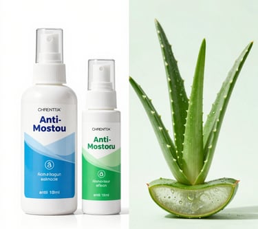Two facial mist spray bottles next to a fresh aloe vera plant for natural skincare.