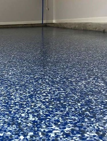 Blue and White Epoxy Flake Floor Lincoln NE
