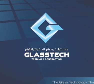 a glass company in Qatar logo with the words glassworks