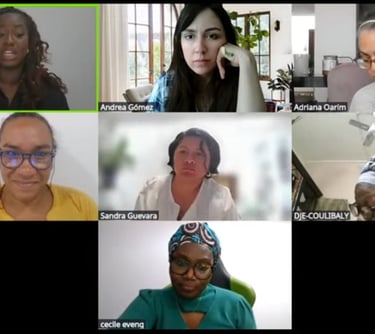 un grupo de mujeres afro reunidas por videoconferencia