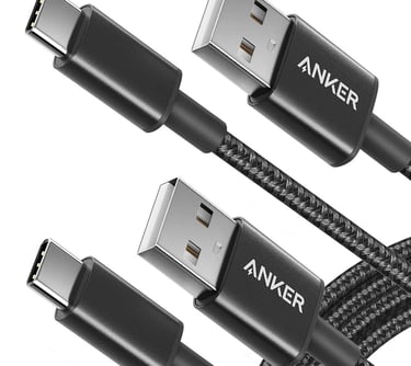 Anker braided USB-C charging cable, durable fast-charge cord compatible with Android, tablets, and l