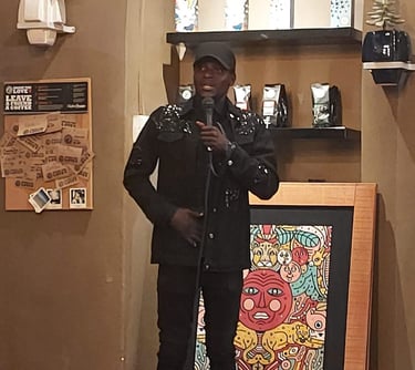 Glody kikonga presenting his first business launch at Mandela Rhodes Place