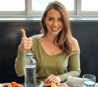 Pretty woman sat at a table 