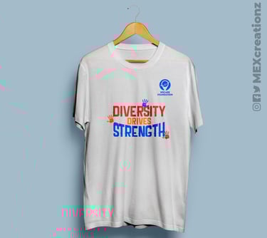a white t-shirt with the words diversity drives strength