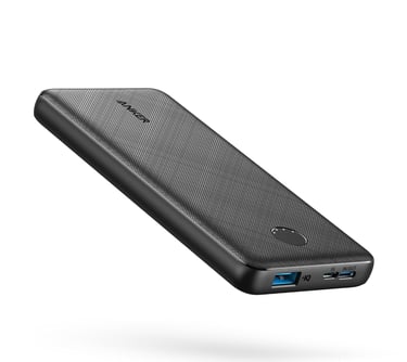Anker PowerCore 10K portable power bank with dual USB-C and USB-A outputs, slim black design for fas