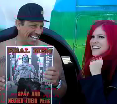Lacey Sculls and actor Danny Trejo promoting the campaign, Real Men Spay and Neuter Their Pets