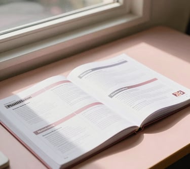 A professional-looking teaching portfolio with labeled dividers and certificates, lying on a desk next to a window in an Australian classroom. Warm afternoon light, dusty rose accents.
