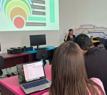 Students in a classroom attending a data science and machine learning presentation on artificial intelligence.