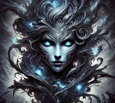 A highly detailed and intense character portrait of Vortex Nexus, inspired by the provided reference