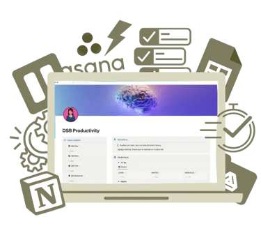 computadora enseñando una plantilla notion y herramientas scrum