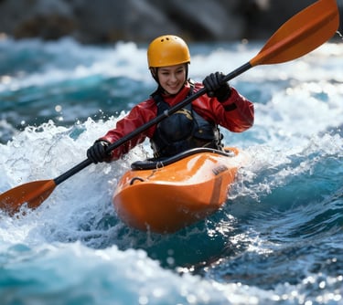 a person in a kayak kayak in the water