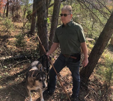 The author with his dog, Moxie