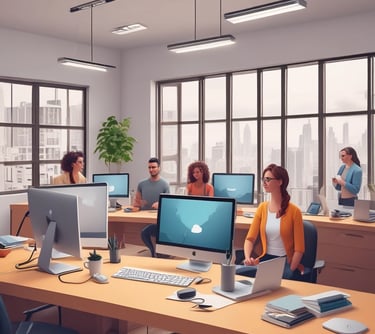 A modern workspace with a laptop displaying a sleek website design.