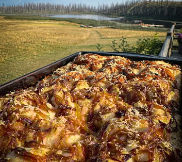 Fugazza bread with a range as background