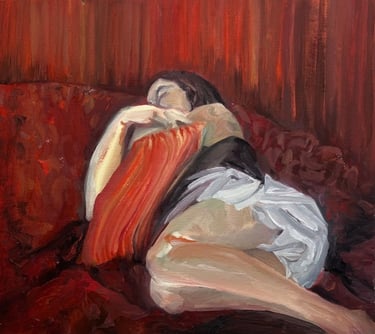 Oil painting: Asleep in the carriage