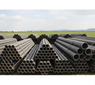Bulk packaging of round steel pipes ready for export shipment.