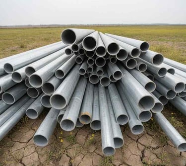 Front view of MS, GI, ERW and seamless round steel pipes for export.