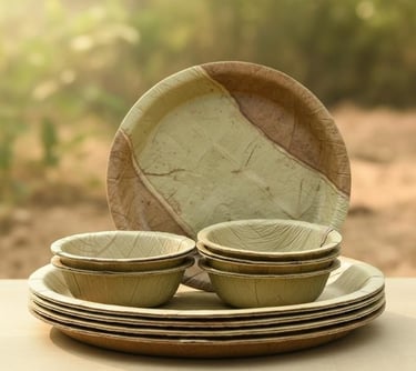 “Close-up of sal leaf plate stitching and natural leaf texture”