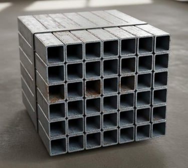 Right side view of structural square tubes for industrial applications.