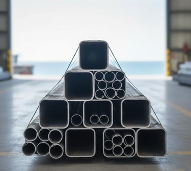 View showing round, square & rectangular steel tubes of various grades.