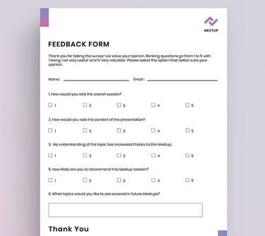 Custom printed Feedback and Evaluation Forms