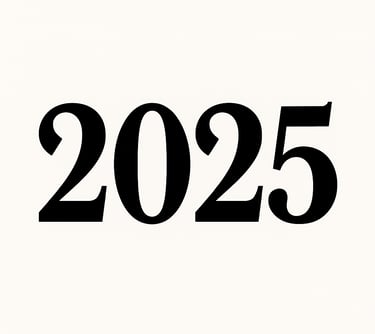 Bold black 2025 typography graphic on a white background for New Year celebrations.