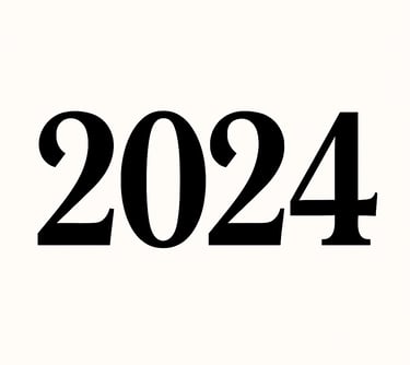 Bold black 2024 numbers in a serif font on a plain white background for the New Year.