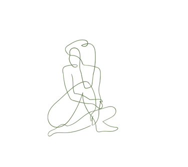 Line drawing of seated woman representing self-reflection and yoga practice