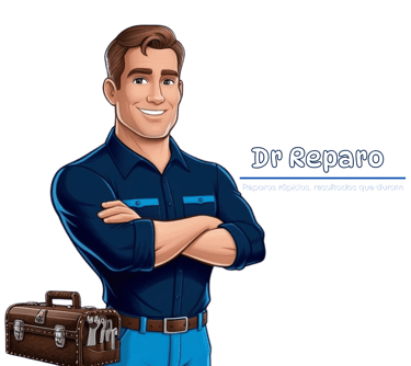 logo dr reparo homem com mala de ferramenta