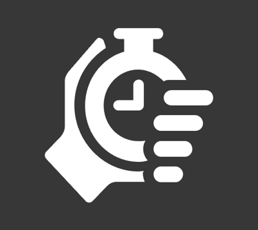 Already finalized Projects section indicated by a hand holding a clock and pointing to it