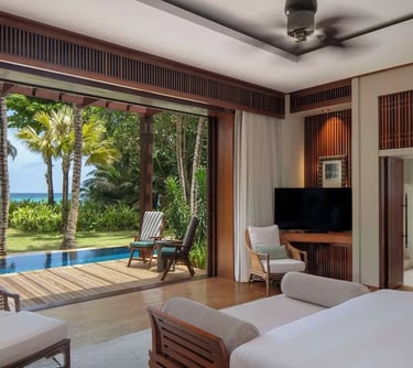 The property features luxurious amenities such as a spa, gym, and well-equipped villas. 