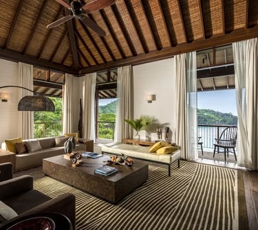 The hotel's hilltop location provides stunning sunset views, ideal for swimming and snorkeling. 