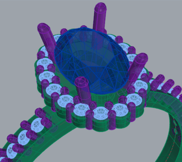 Vista Superior Modelo 3D enfoque uñas y halo Anillo de Compromiso