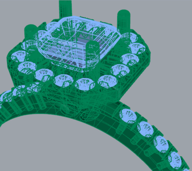 Vista Isometrica Modelo 3D Anillo de compromiso Cushion Halo