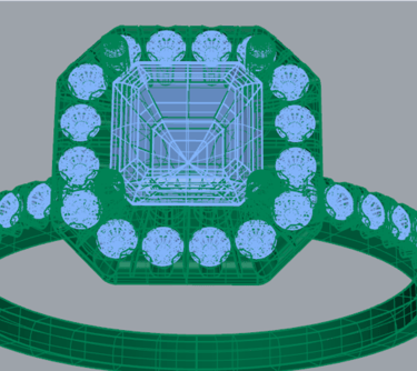 Vista Superior Modelo 3D Anillo de compromiso Cushion Halo