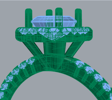 Vista Frontal Modelo 3D Anillo de compromiso Cushion Halo